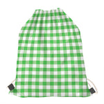 Green And White Gingham Pattern Print Drawstring Bag