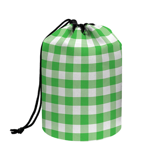 Green And White Gingham Pattern Print Drawstring Makeup Bag