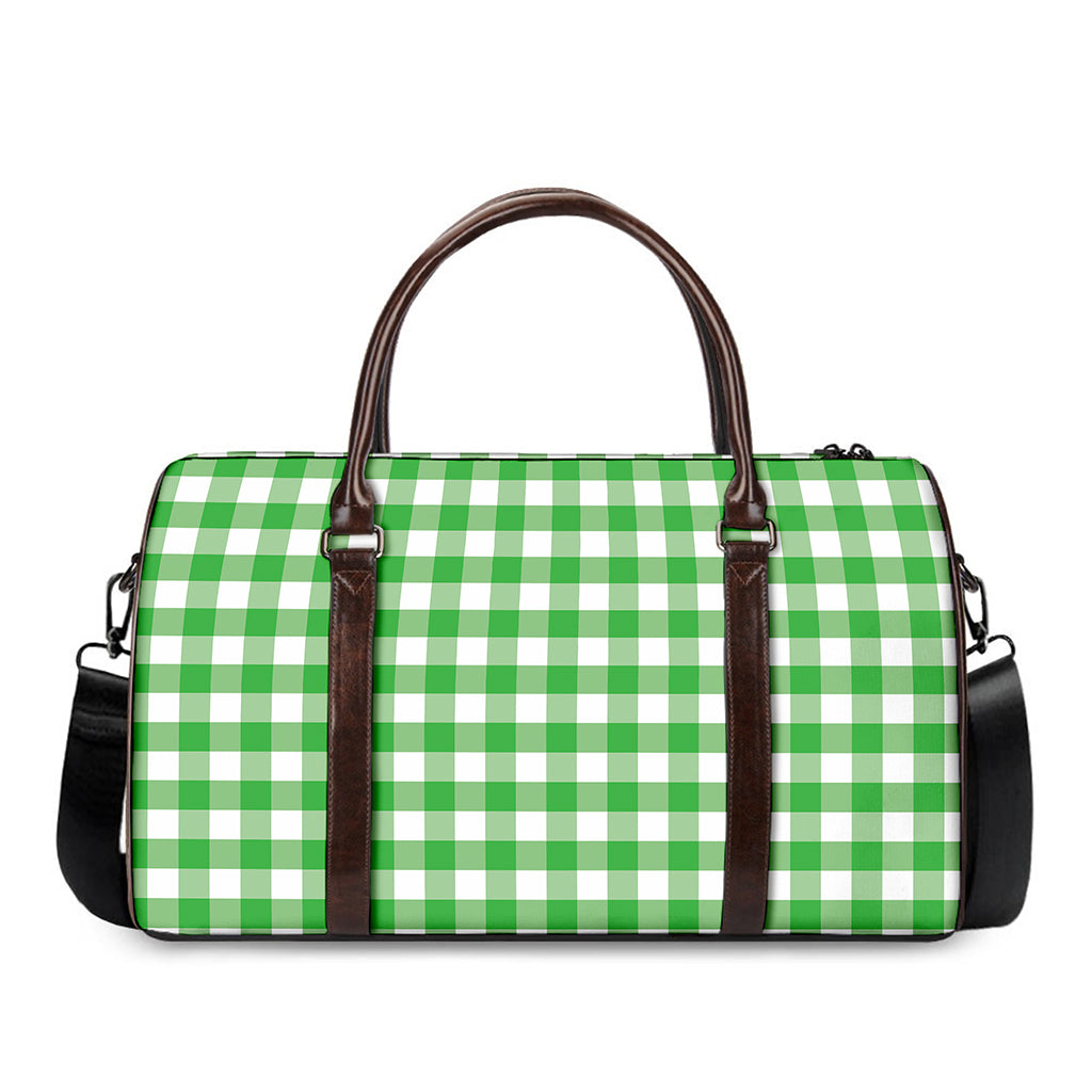 Green And White Gingham Pattern Print Duffle Bag