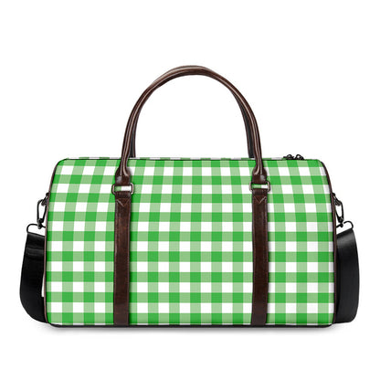 Green And White Gingham Pattern Print Duffle Bag