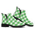 Green And White Gingham Pattern Print Flat Ankle Boots