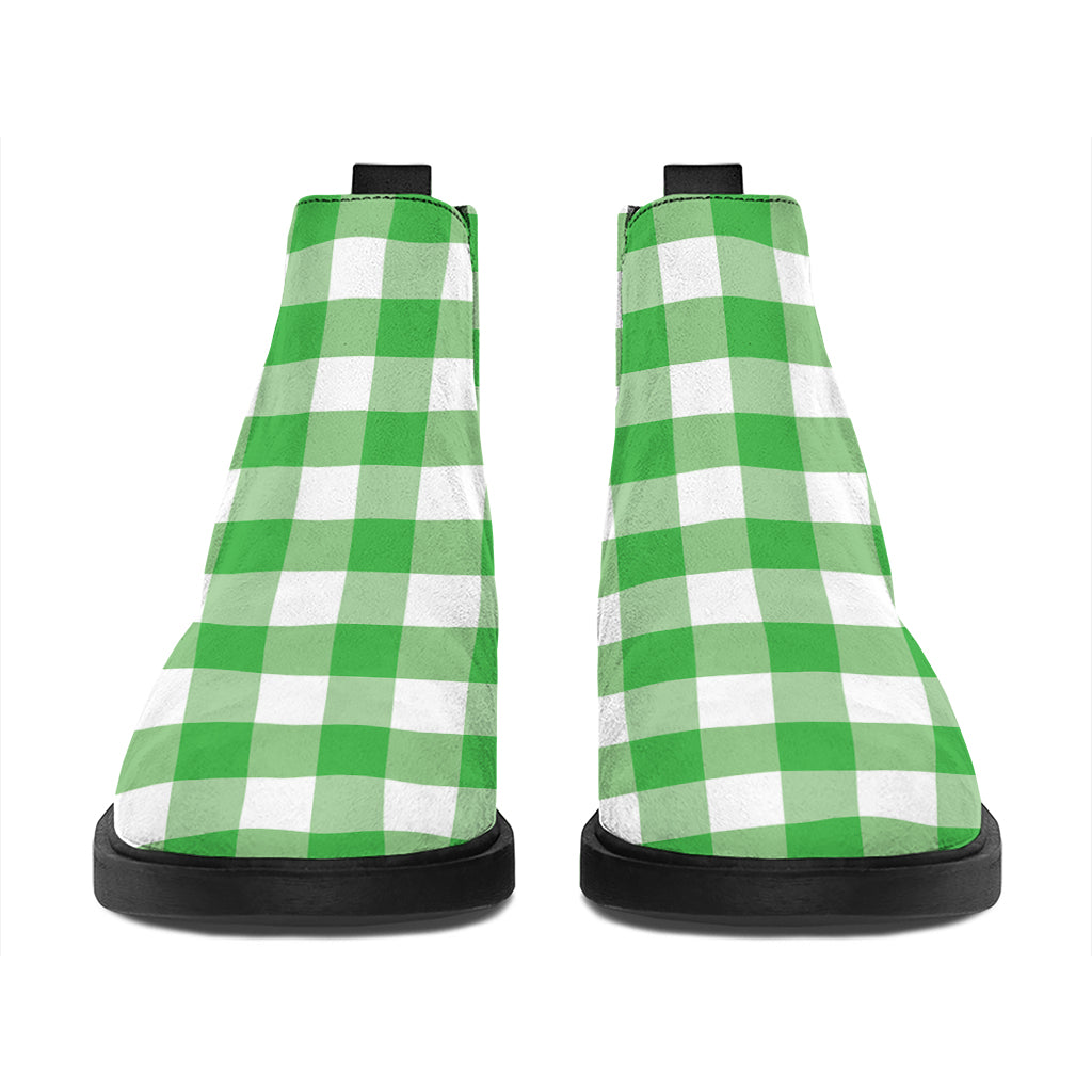 Green And White Gingham Pattern Print Flat Ankle Boots