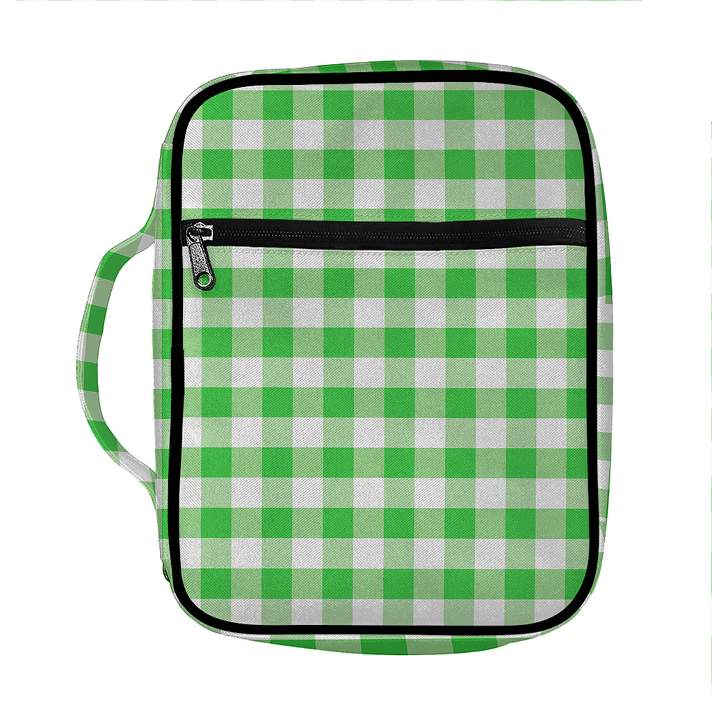 Green And White Gingham Pattern Print Front Pocket Bible Bag
