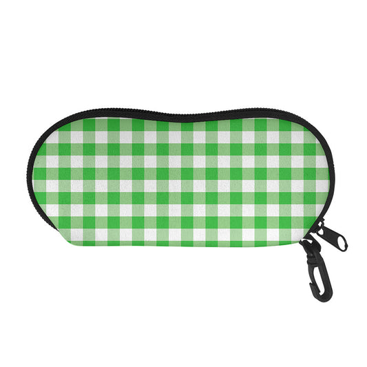 Green And White Gingham Pattern Print Glasses Case