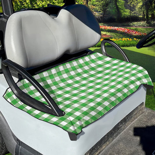 Green And White Gingham Pattern Print Golf Cart Seat Cover