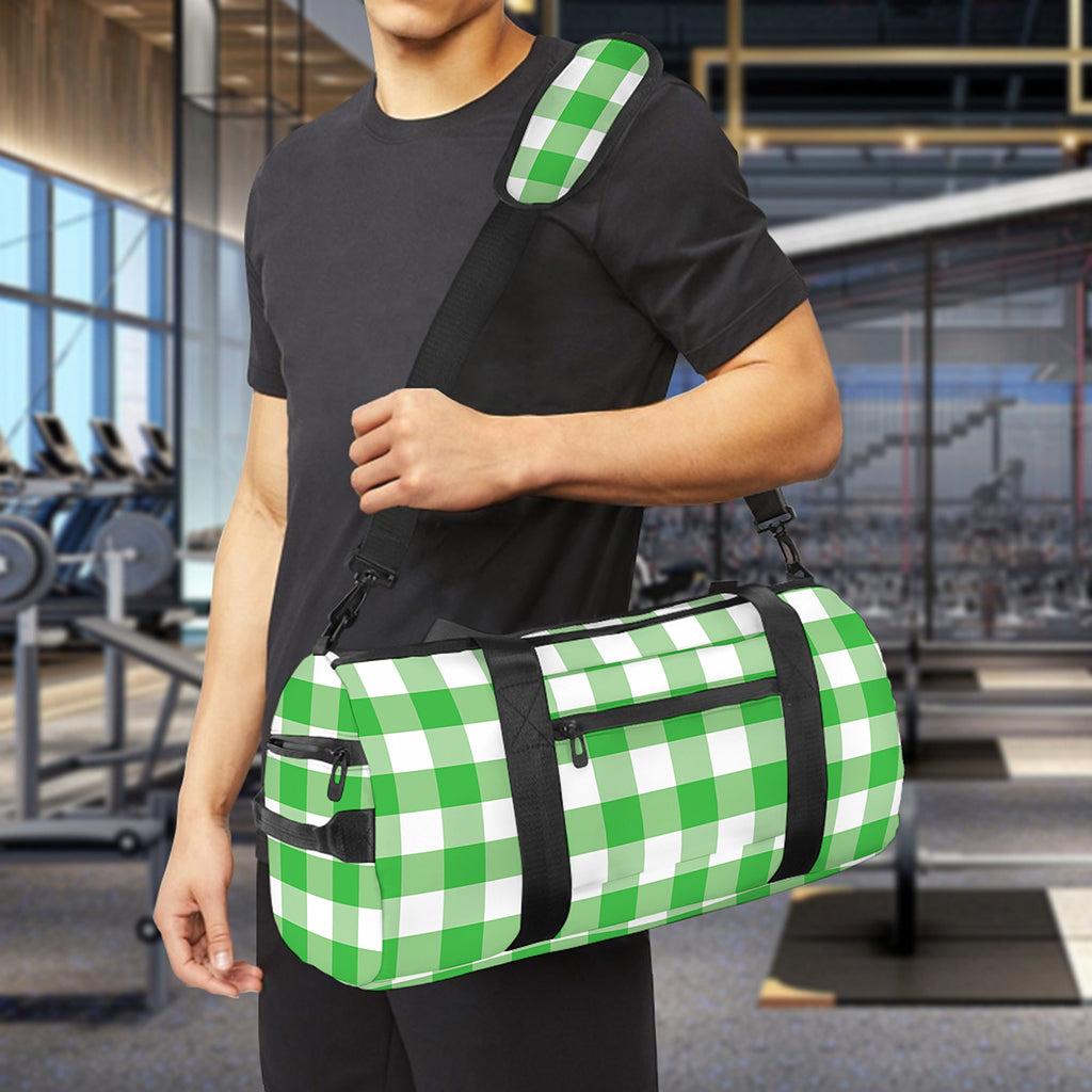 Green And White Gingham Pattern Print Gym Bag