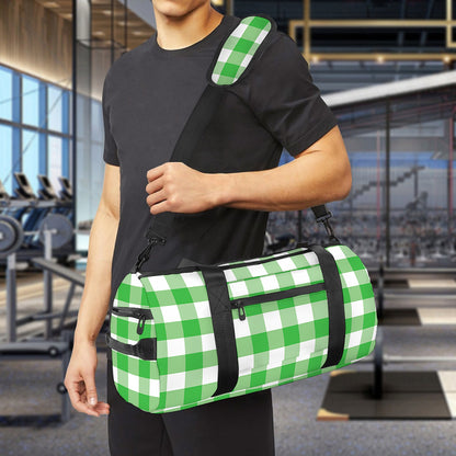 Green And White Gingham Pattern Print Gym Bag
