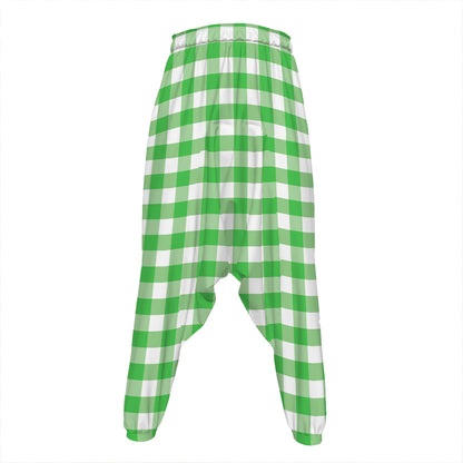Green And White Gingham Pattern Print Hammer Pants