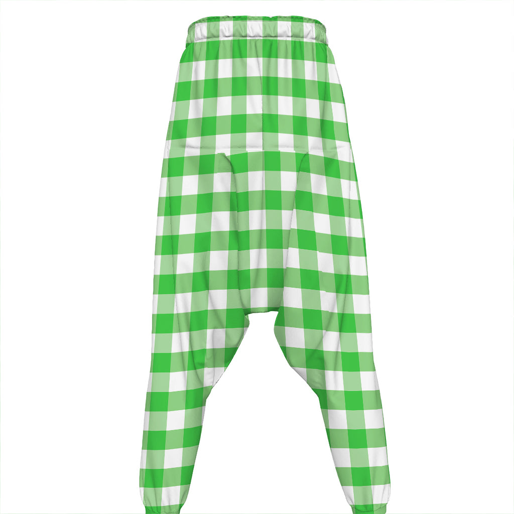 Green And White Gingham Pattern Print Hammer Pants