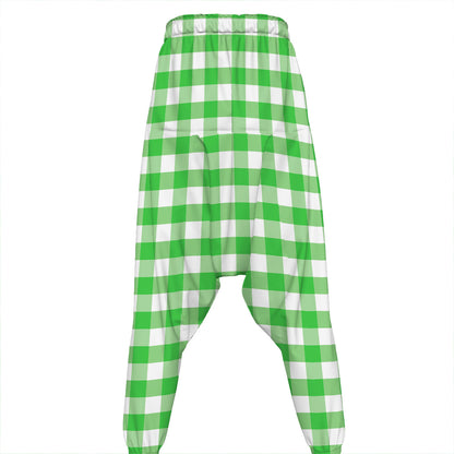 Green And White Gingham Pattern Print Hammer Pants