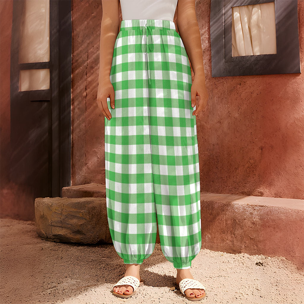 Green And White Gingham Pattern Print Harem Pants