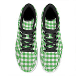 Green And White Gingham Pattern Print High Top Leather Sneakers