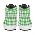 Green And White Gingham Pattern Print High Top Leather Sneakers