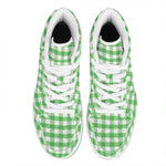 Green And White Gingham Pattern Print High Top Leather Sneakers