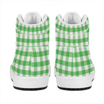 Green And White Gingham Pattern Print High Top Leather Sneakers