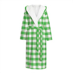 Green And White Gingham Pattern Print Hooded Bathrobe