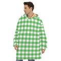 Green And White Gingham Pattern Print Hoodie Blanket