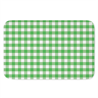 Green And White Gingham Pattern Print Indoor Door Mat