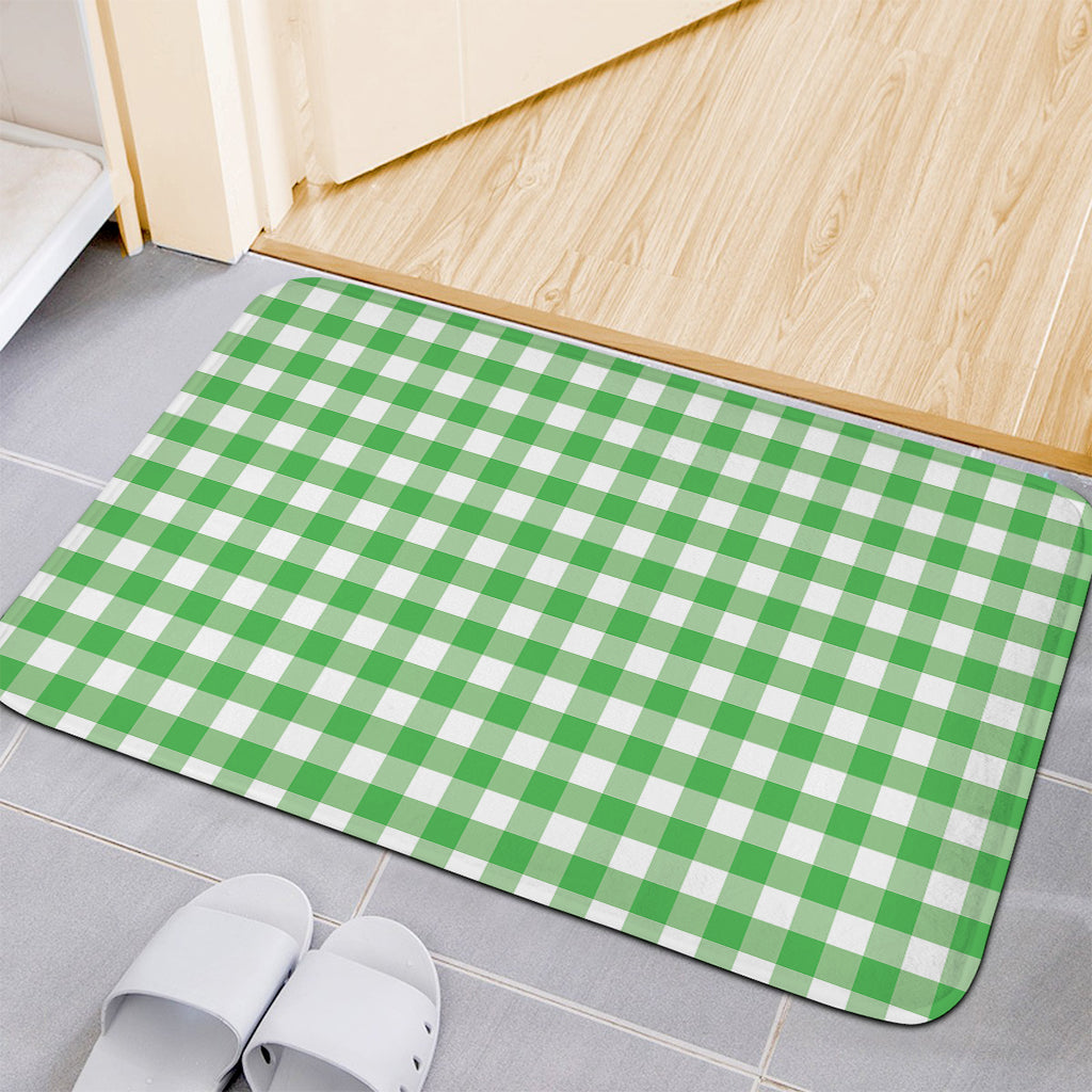 Green And White Gingham Pattern Print Indoor Door Mat