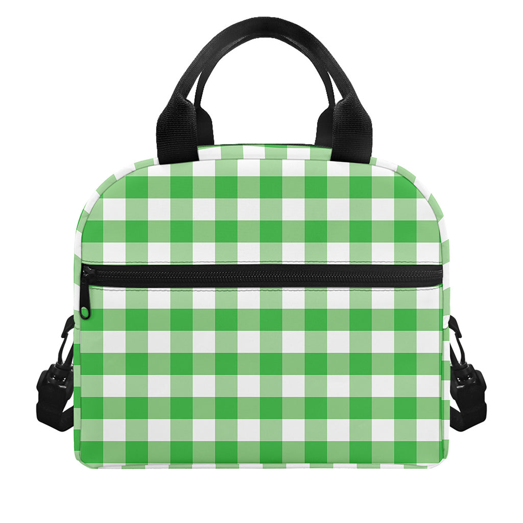 Green And White Gingham Pattern Print Insulated Lunch Bag