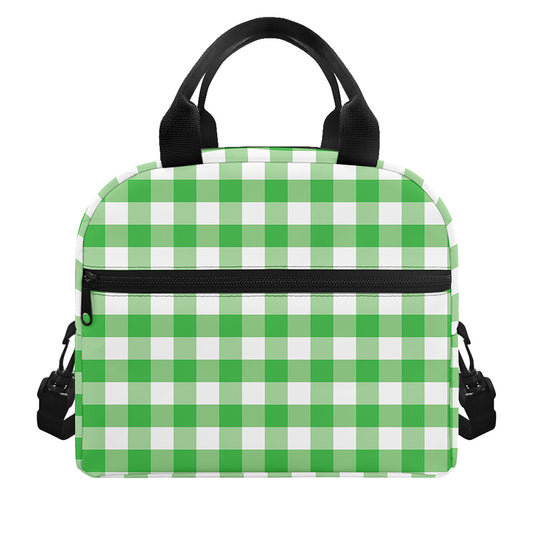 Green And White Gingham Pattern Print Insulated Lunch Bag