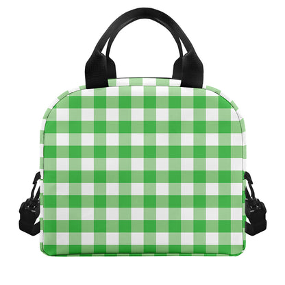 Green And White Gingham Pattern Print Insulated Lunch Bag