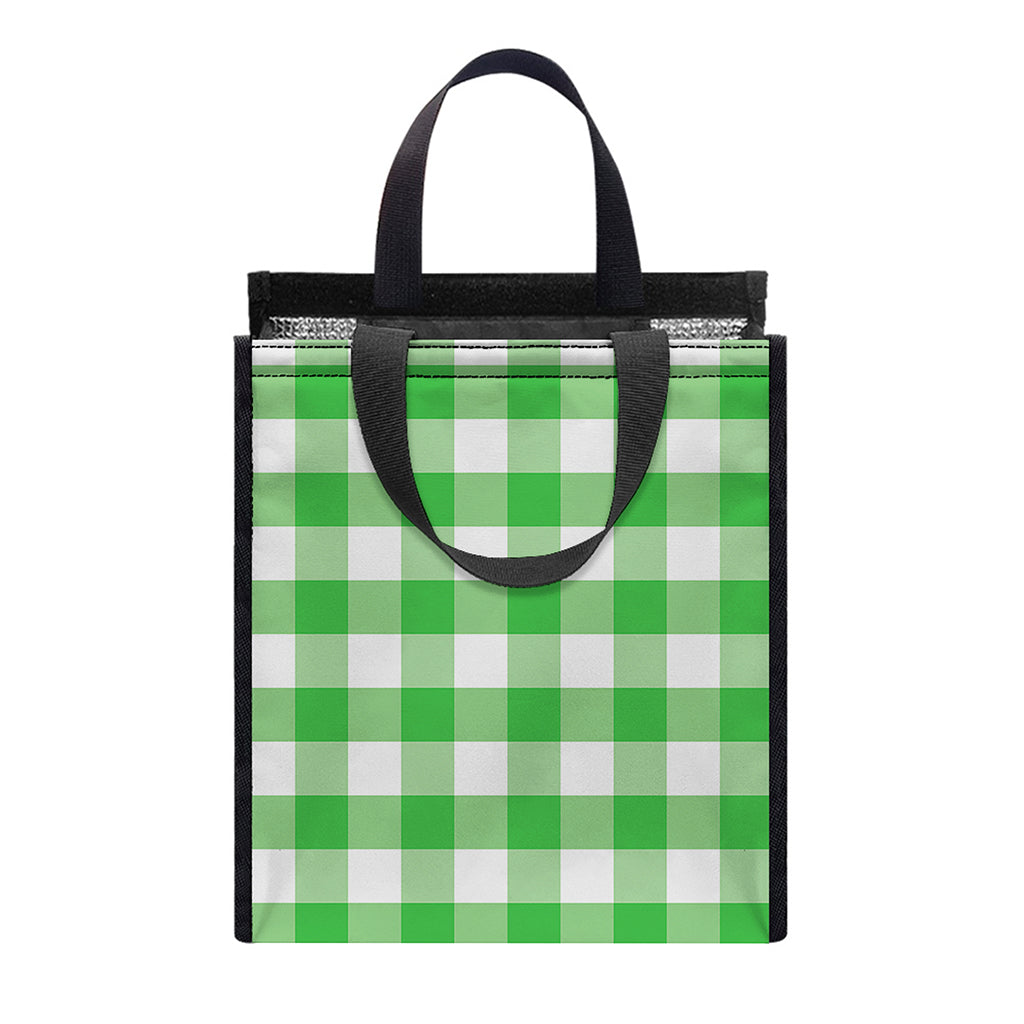 Green And White Gingham Pattern Print Insulated Lunch Tote