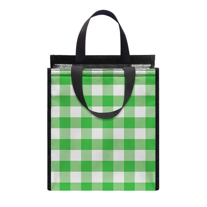 Green And White Gingham Pattern Print Insulated Lunch Tote