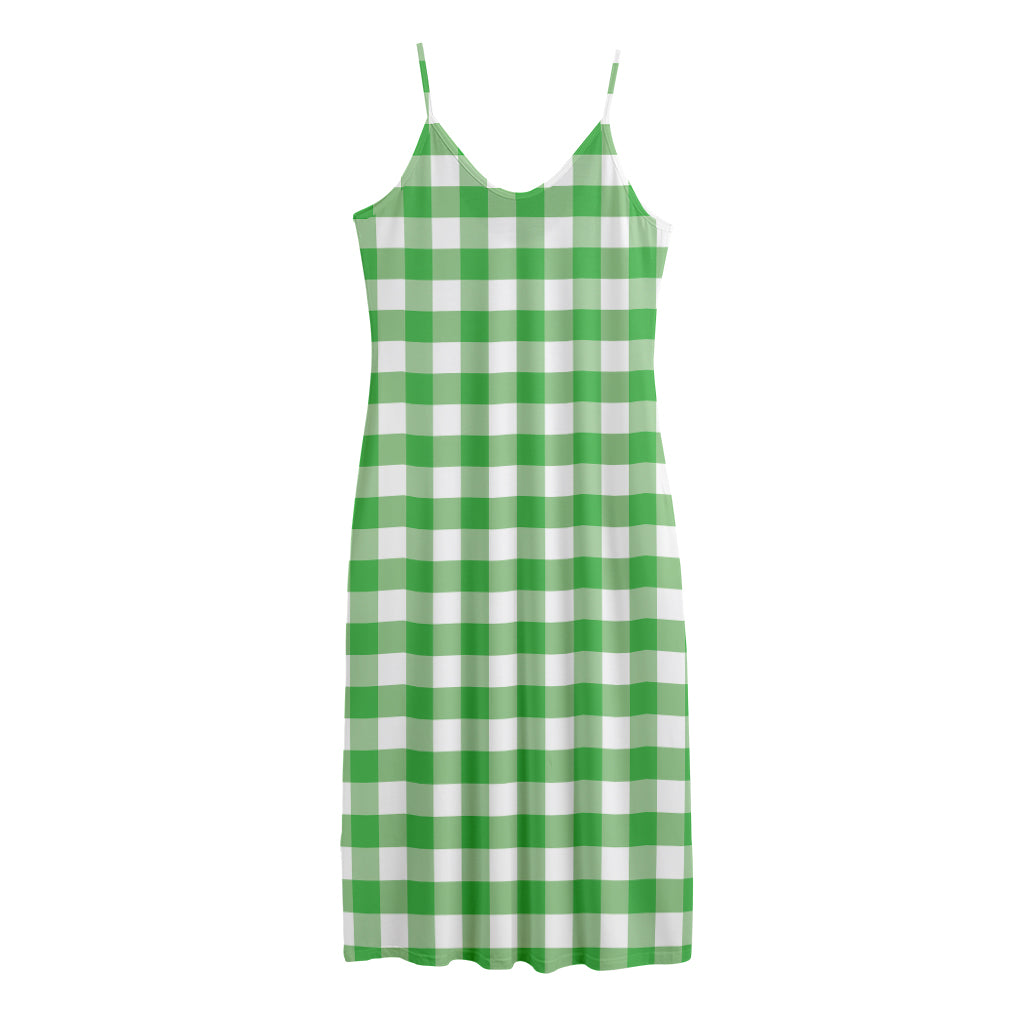 Green And White Gingham Pattern Print Jersey Midi Cami Dress