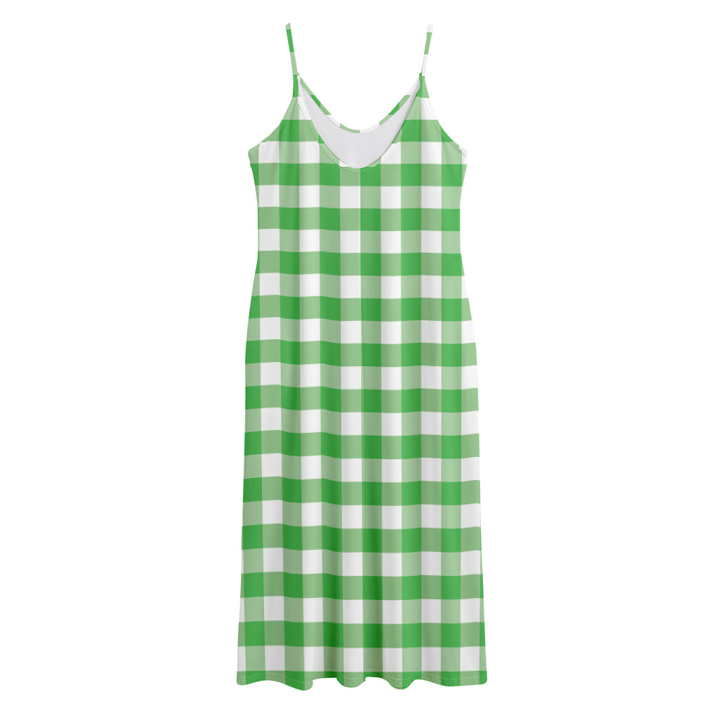 Green And White Gingham Pattern Print Jersey Midi Cami Dress