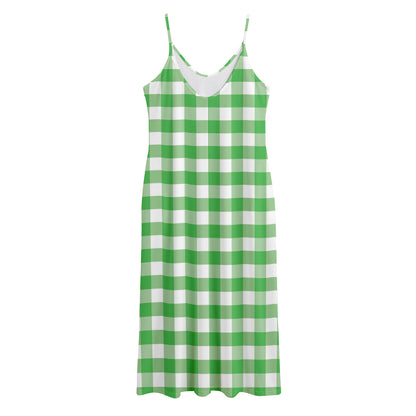 Green And White Gingham Pattern Print Jersey Midi Cami Dress