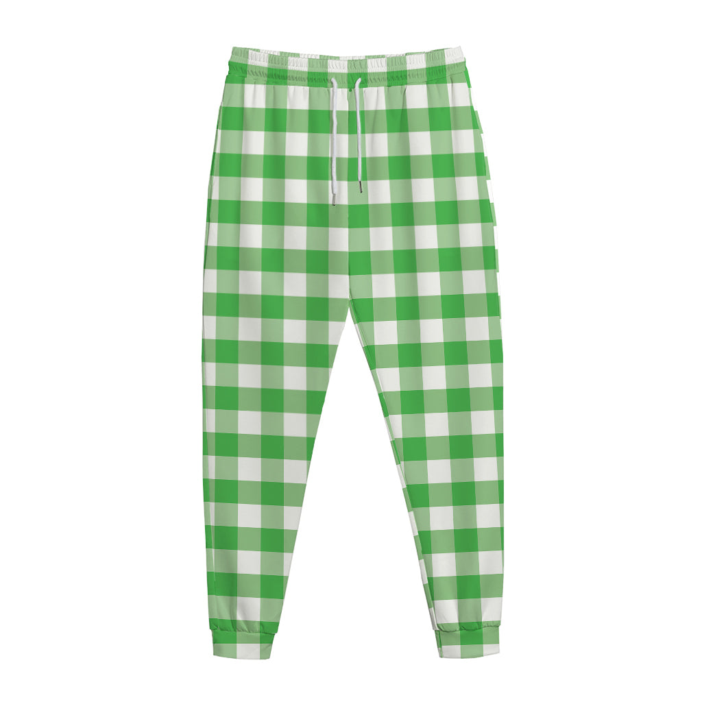 Green And White Gingham Pattern Print Jogger Pants