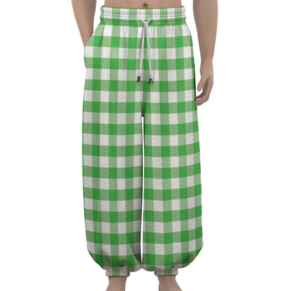 Green And White Gingham Pattern Print Lantern Pants