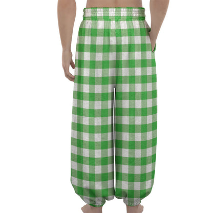 Green And White Gingham Pattern Print Lantern Pants