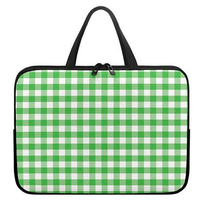 Green And White Gingham Pattern Print Laptop Sleeve With Handle