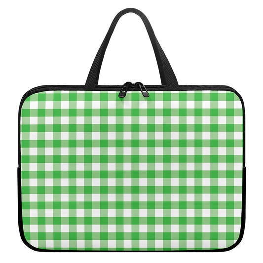 Green And White Gingham Pattern Print Laptop Sleeve With Handle