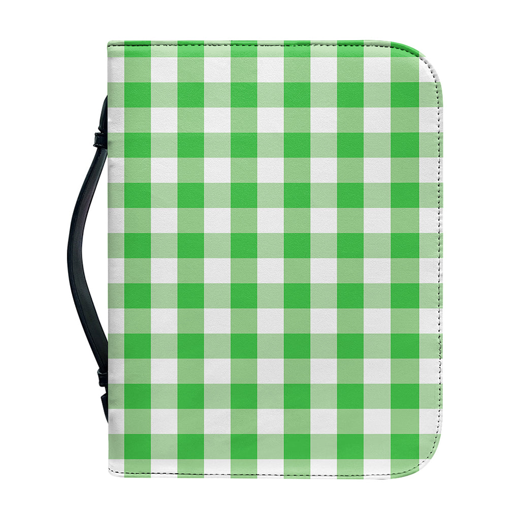 Green And White Gingham Pattern Print Leather Bible Cover