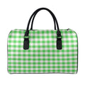 Green And White Gingham Pattern Print Leather Duffel Bag