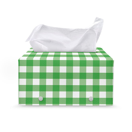 Green And White Gingham Pattern Print Leather Tissue Box Cover