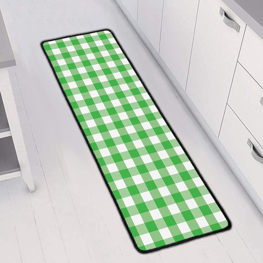 Green And White Gingham Pattern Print Long Kitchen Mat