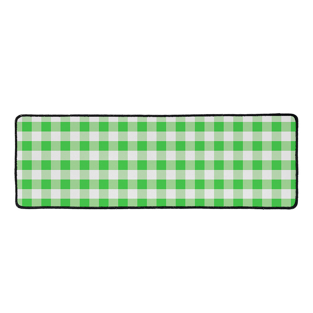 Green And White Gingham Pattern Print Long Kitchen Mat