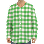 Green And White Gingham Pattern Print Long Sleeve Baseball Jersey