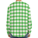 Green And White Gingham Pattern Print Long Sleeve Baseball Jersey