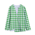 Green And White Gingham Pattern Print Long Sleeve Short Coat