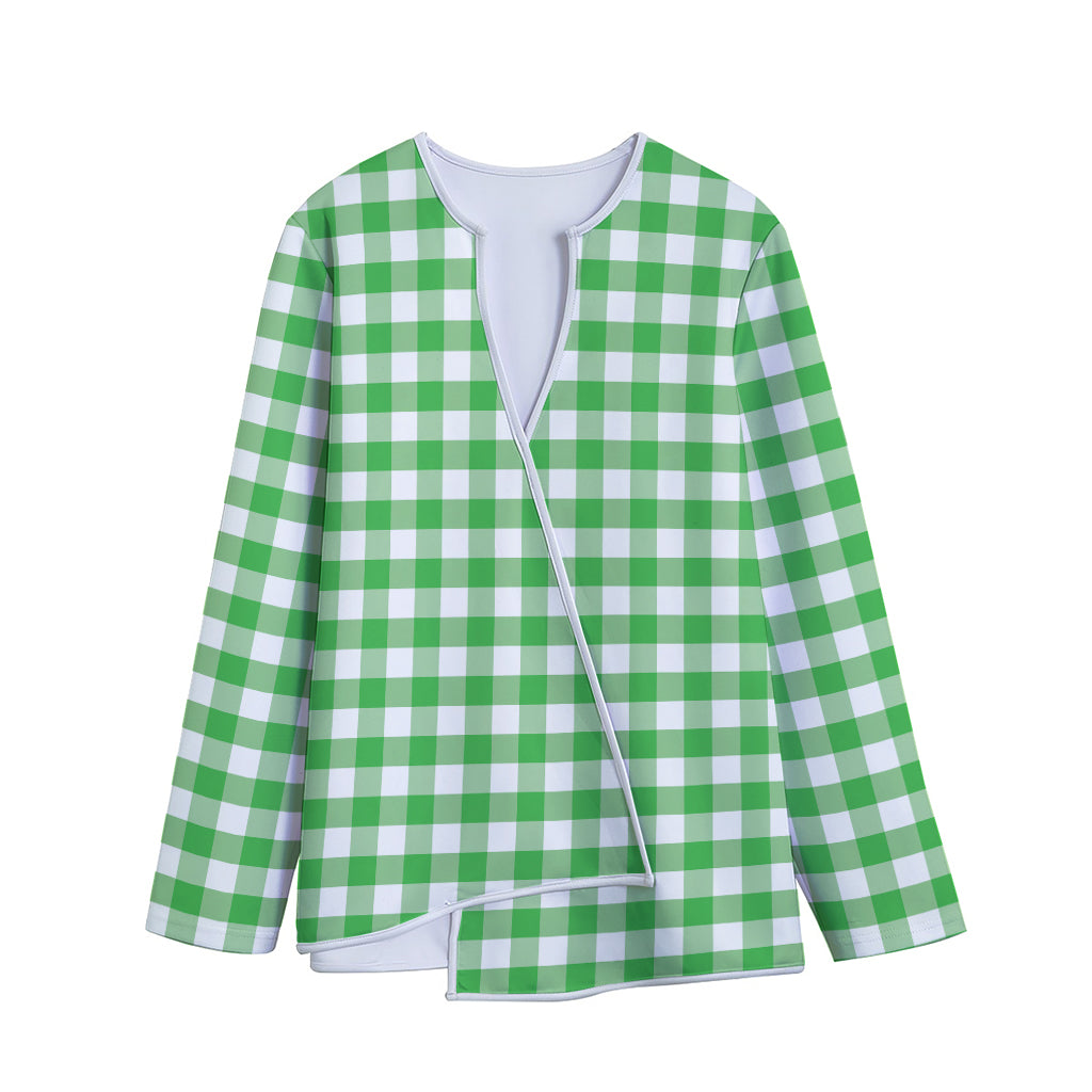 Green And White Gingham Pattern Print Long Sleeve Short Coat