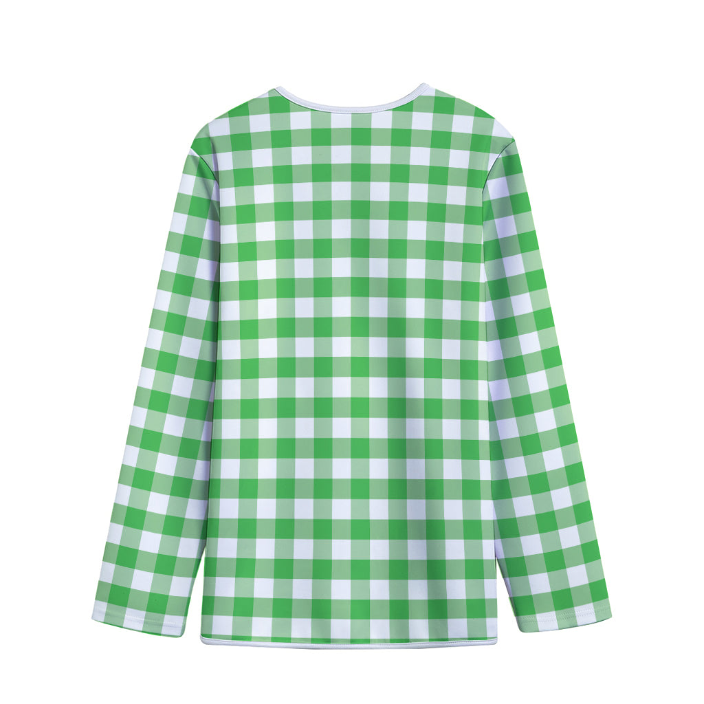 Green And White Gingham Pattern Print Long Sleeve Short Coat