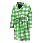 Green And White Gingham Pattern Print Men's Bathrobe