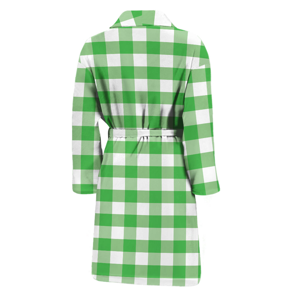 Green And White Gingham Pattern Print Men's Bathrobe