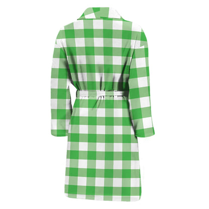 Green And White Gingham Pattern Print Men's Bathrobe