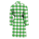 Green And White Gingham Pattern Print Men's Bathrobe